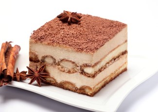 piece of tiramisu on white plate